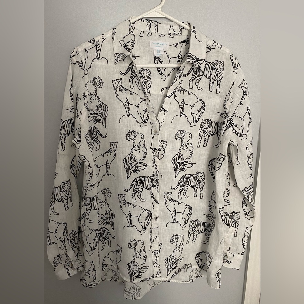 Cynthia Rowley Medium Linen Tiger and Leopard Blouse